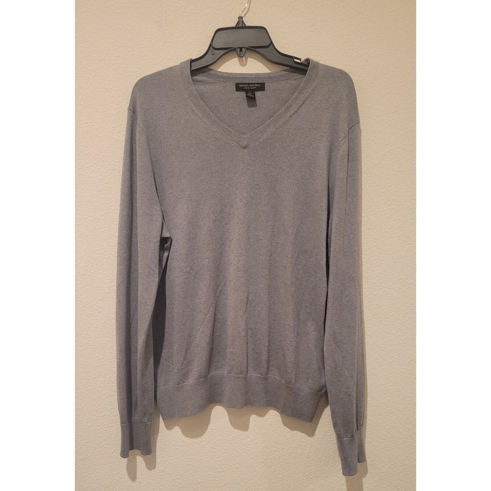 Banana Republic Luxury Blend Silk Cotton Cashmere Vneck Sweater Men's large gray